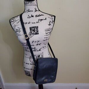 Navy Leather Messenger Crossbody Bag